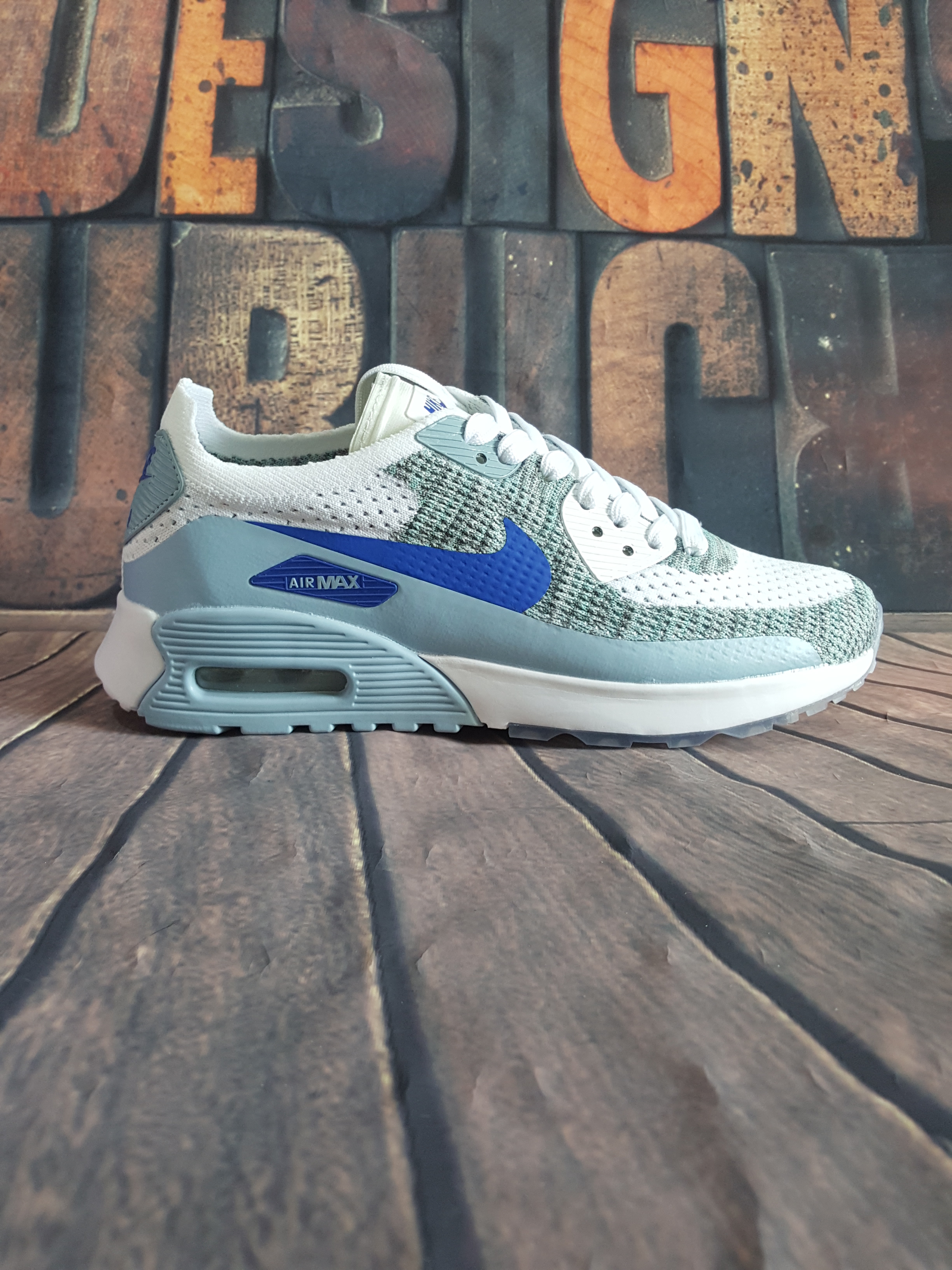 2020 Nike Air Max 90 Flyknit White Grey Blue